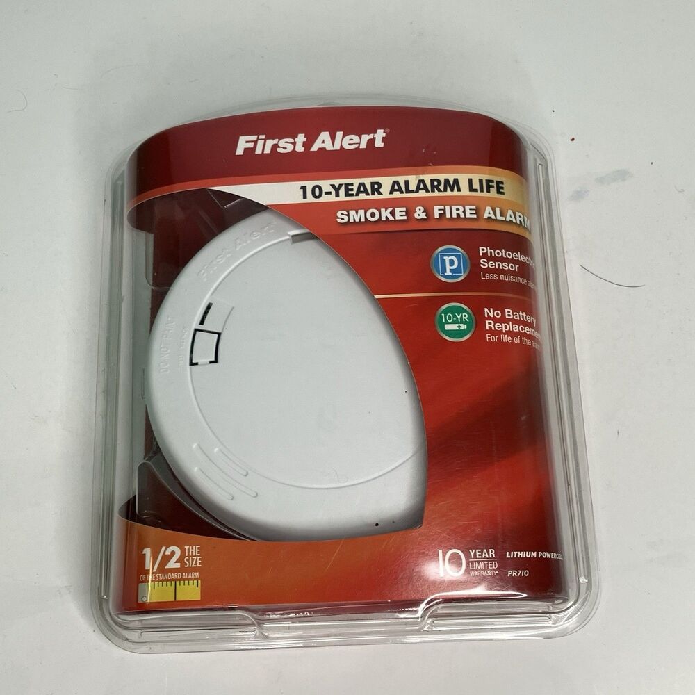 First Alert 10 Year Alarm PR710 Photoelectric Smoke Fire Alarm White Slim